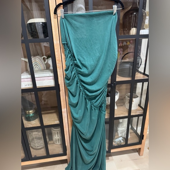 Anthropologie maxi dress The Gabbie Strapless Ruched Tube midi Celandine teal - Picture 2 of 13